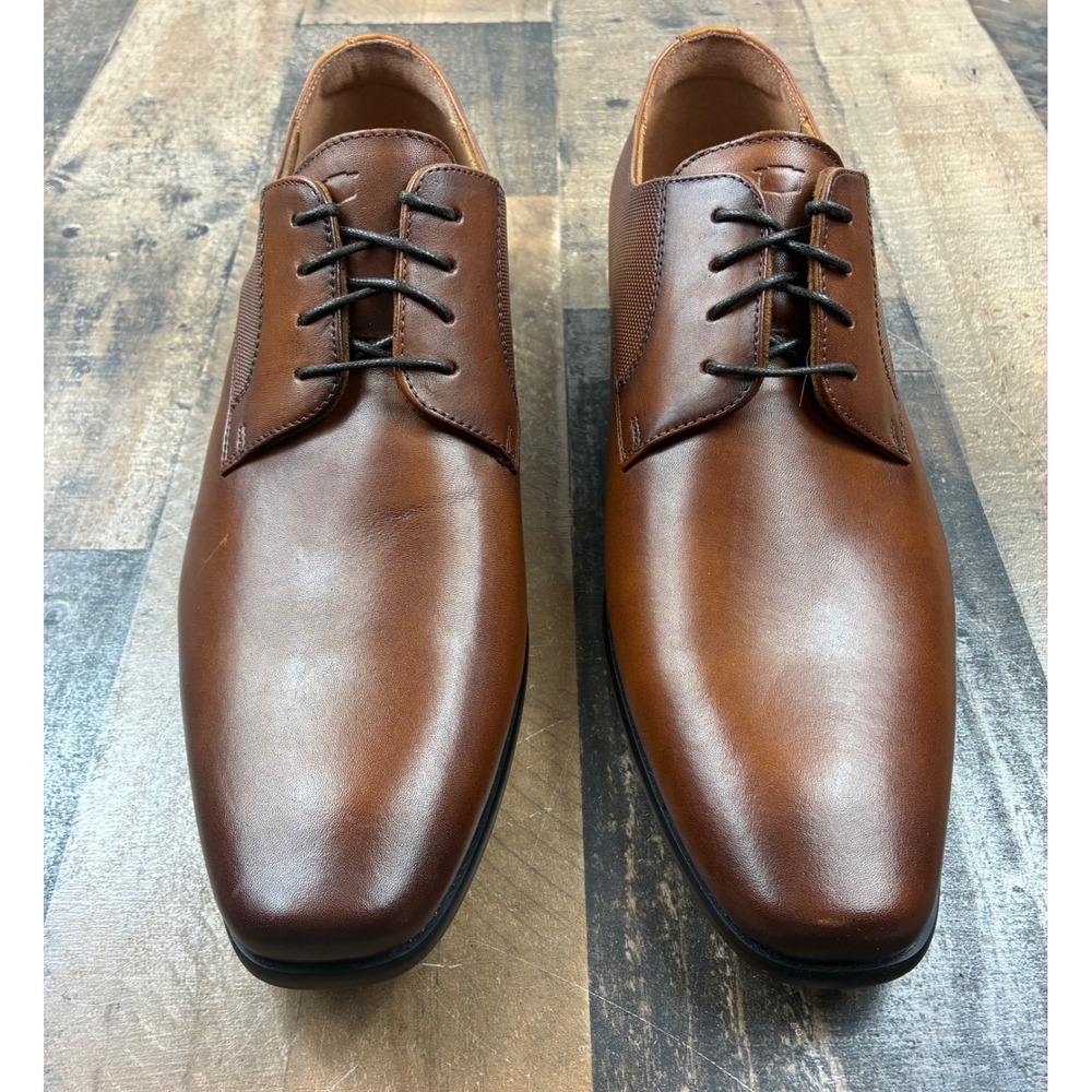 Stacy Adams Brown Leather Derby Dress Shoes Mens Square Toe Textured Panel